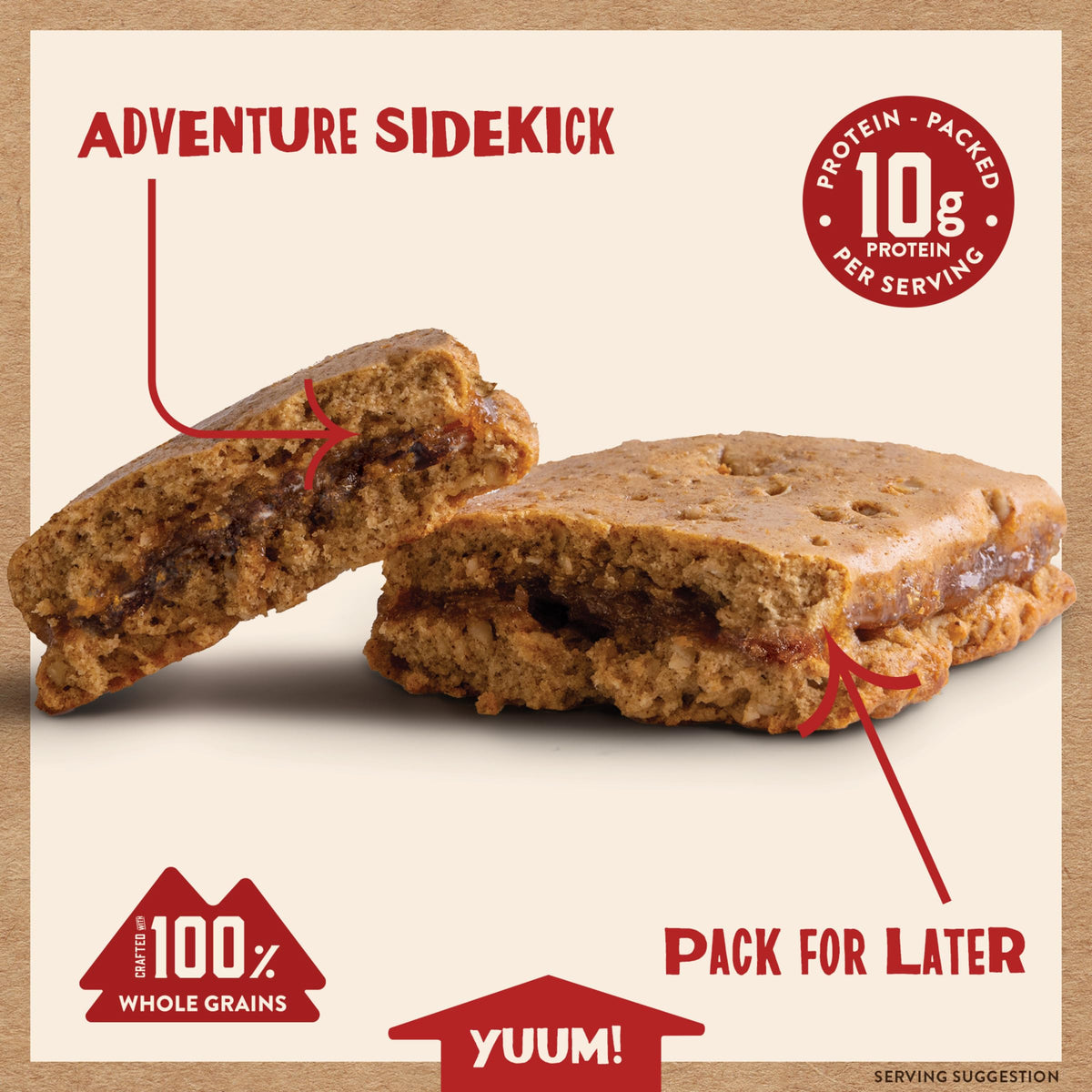 Kodiak Cakes Cinnamon Oat & Apple bar cut-open reveals chewy oat center for flavor.