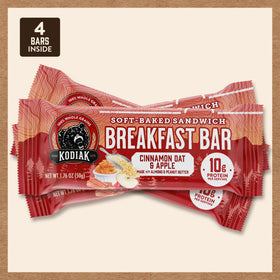 Kodiak Cakes bar ingredients lineup shows whole grains and protein benefits.