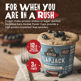 Kodiak Cakes Unleashed On the Go batter being poured for a fast, protein-rich meal.