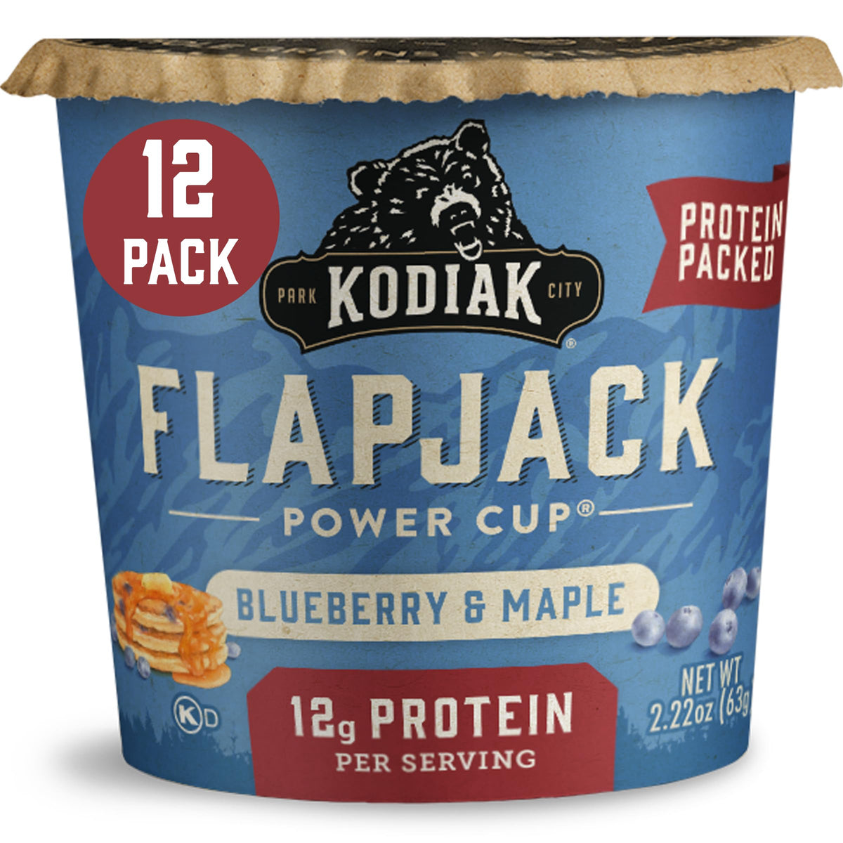 Kodiak Cakes Unleashed Flapjack On the Go Blueberry Maple pack 12 for quick breakfasts.