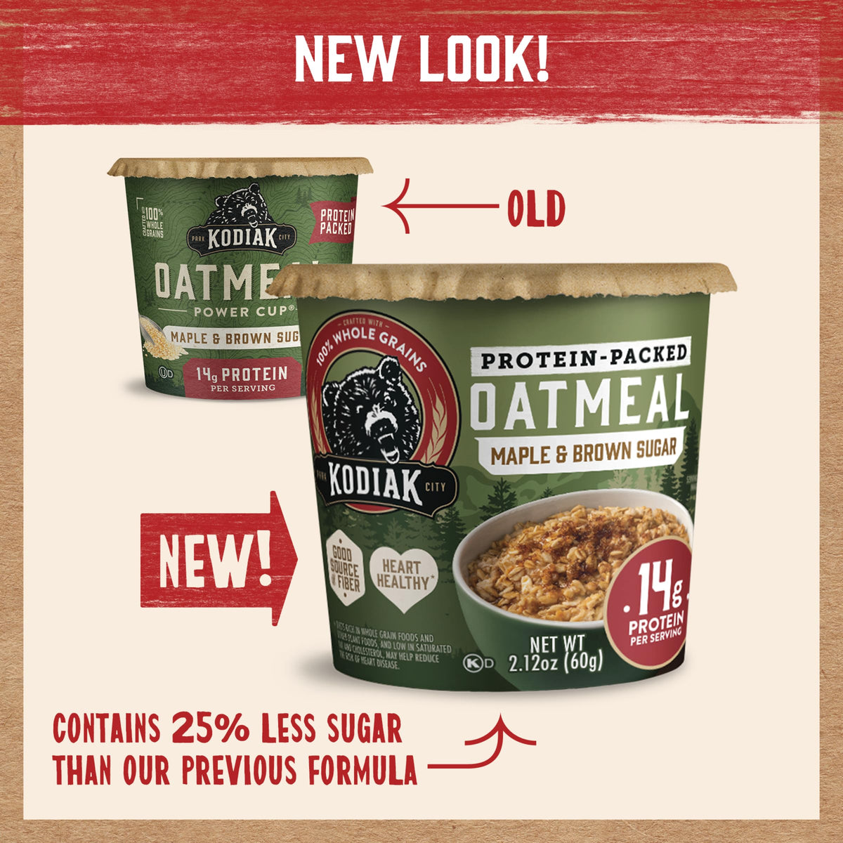 Kodiak Cakes whole-grain oats texture close-up conveying wholesome start.
