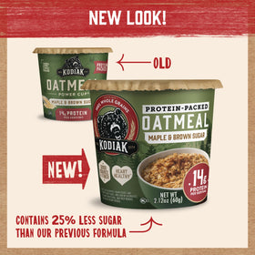 Kodiak Cakes whole-grain oats texture close-up conveying wholesome start.