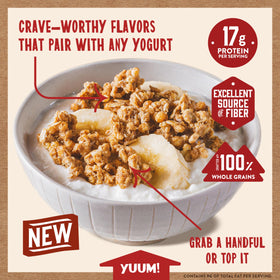 Kodiak Cakes whole-grains granola close-up showing texture and fiber-friendly grains.