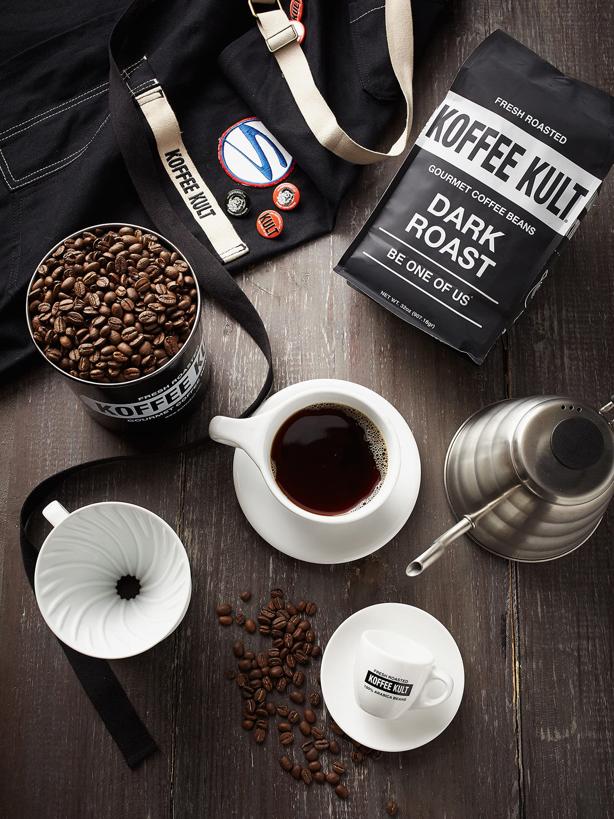 Koffee Kult dark roast used in drip brew for everyday coffee.