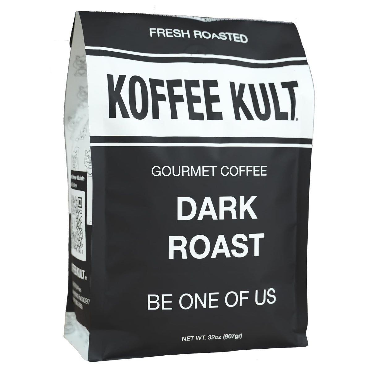 Koffee Kult dark roast whole bean bag ready for grinding to unlock aroma.