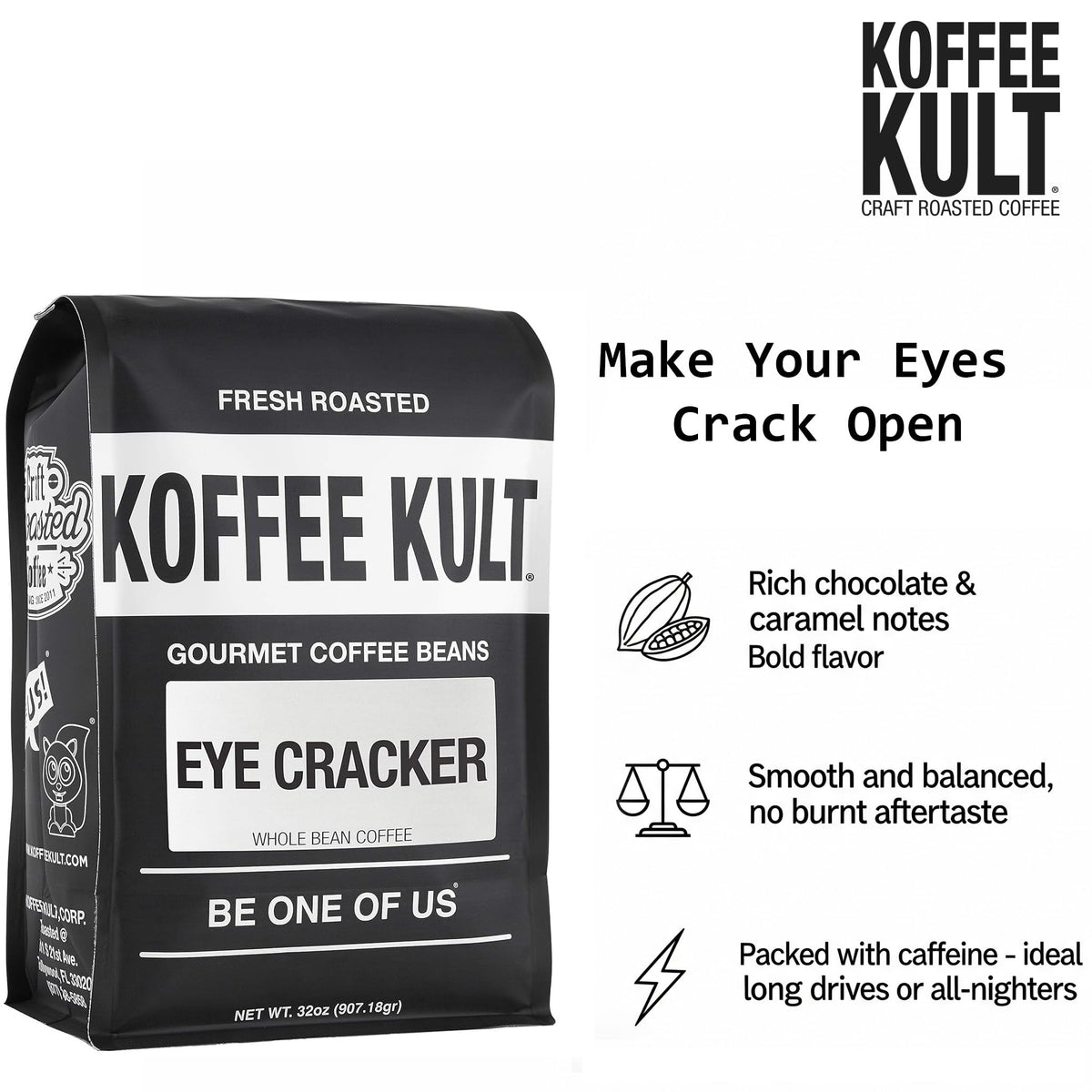 Eye Cracker espresso shot crema highlighting bold flavor