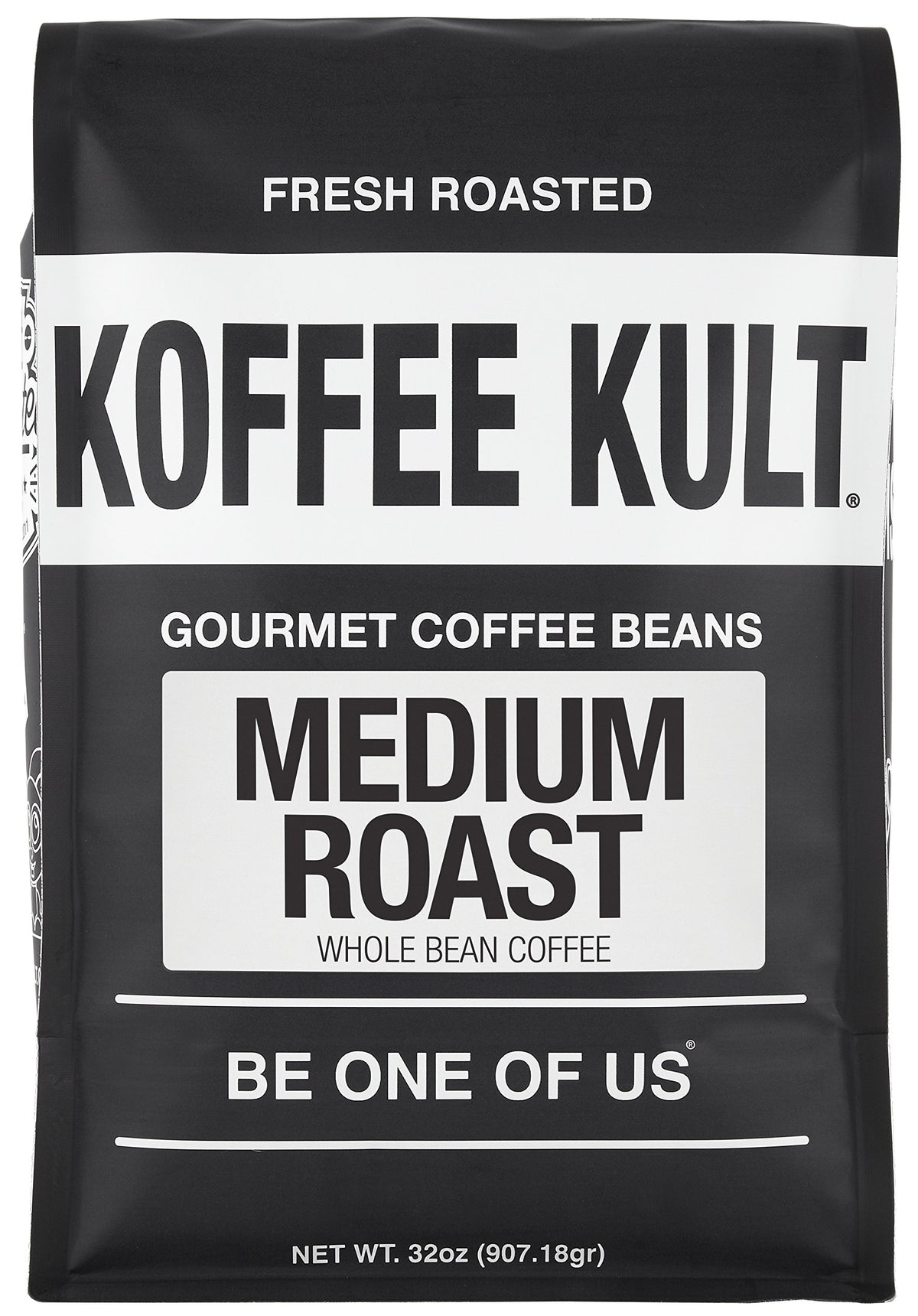 Close-up of Koffee Kult medium roast beans showing rich color.