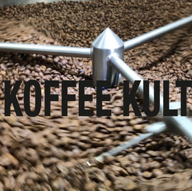 Pour-over setup featuring Koffee Kult medium roast coffee.