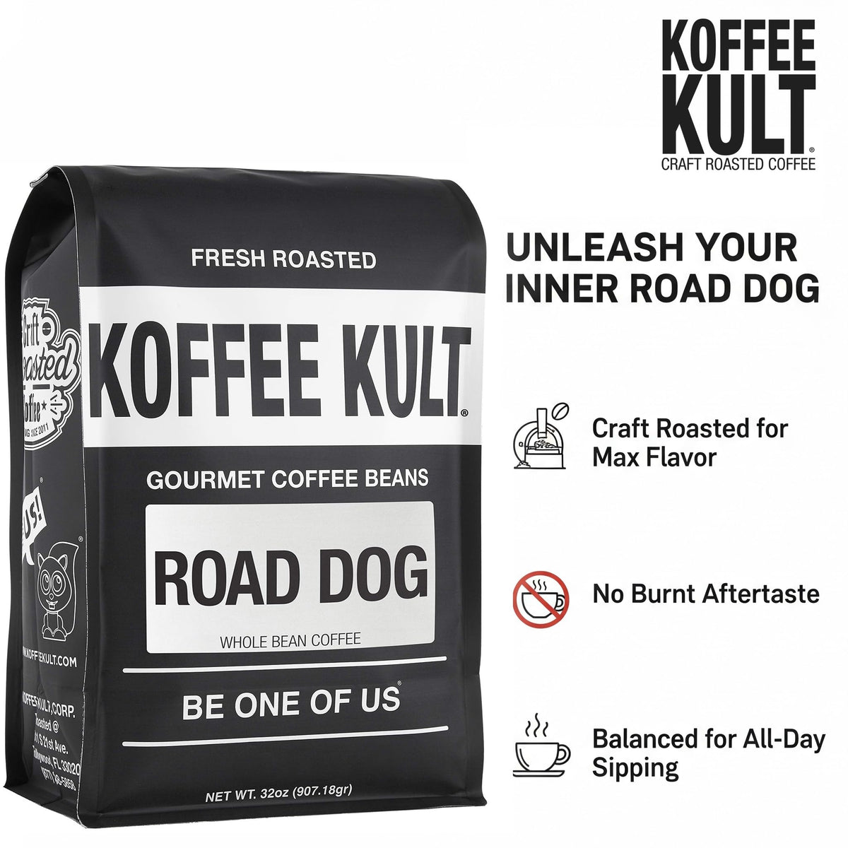 Koffee Kult Road Dog dark roast aroma filling the kitchen