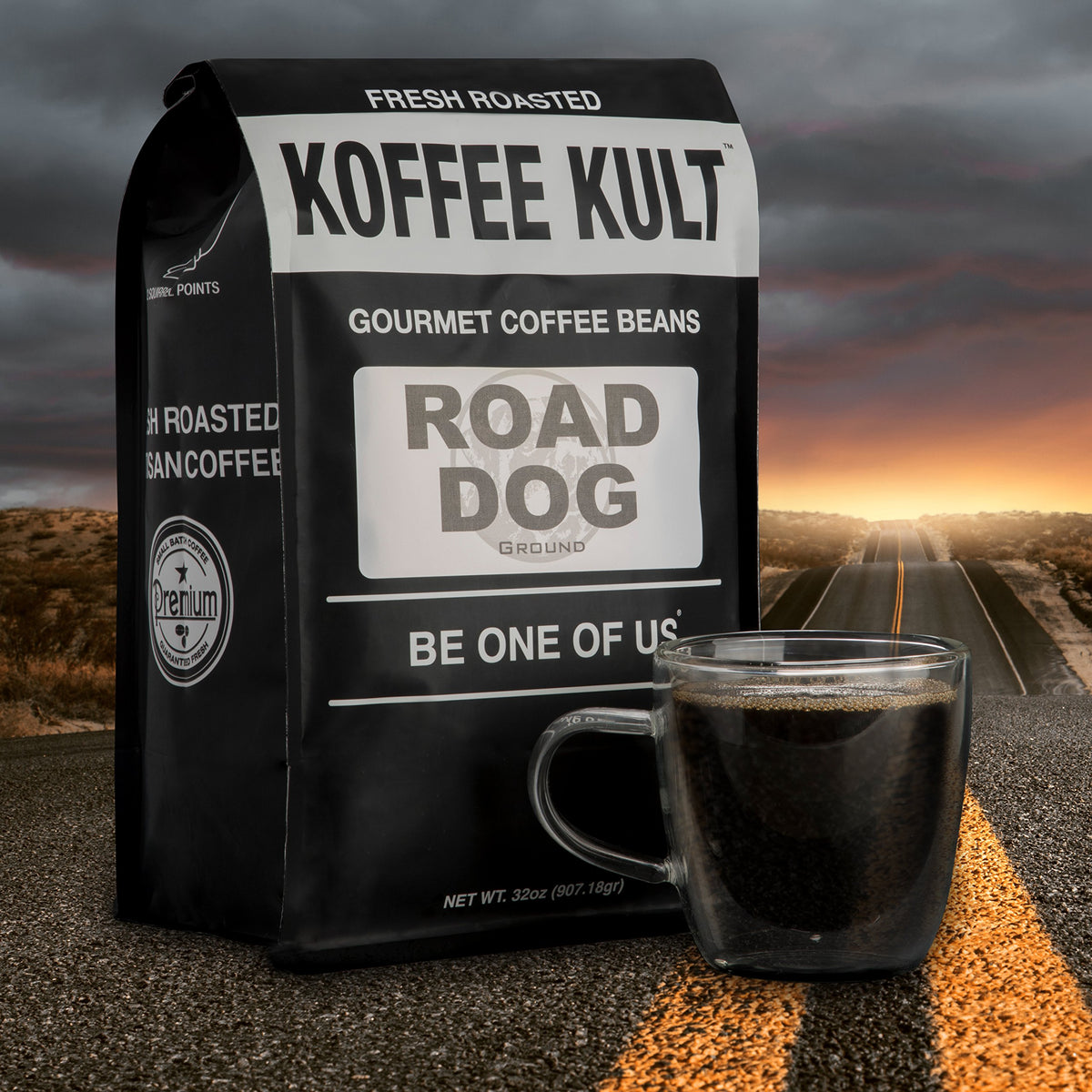 Koffee Kult Road Dog dark roast gift set shown for gifting