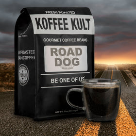 Koffee Kult Road Dog dark roast gift set shown for gifting