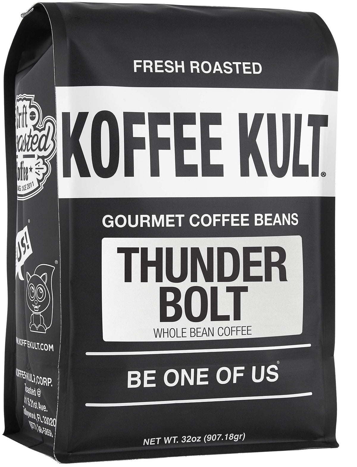 Koffee Kult Thunder Bolt 32oz bag ready for bold flavor.