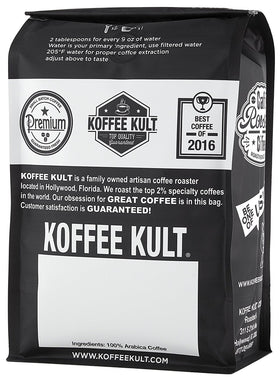 Koffee Kult Thunder Bolt bag logo close-up.