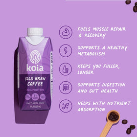 Koia 100 mg caffeine label highlights coffee-fueled energy