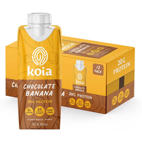 Koia Chocolate Banana protein shake bottle showing a dairy-free protein boost