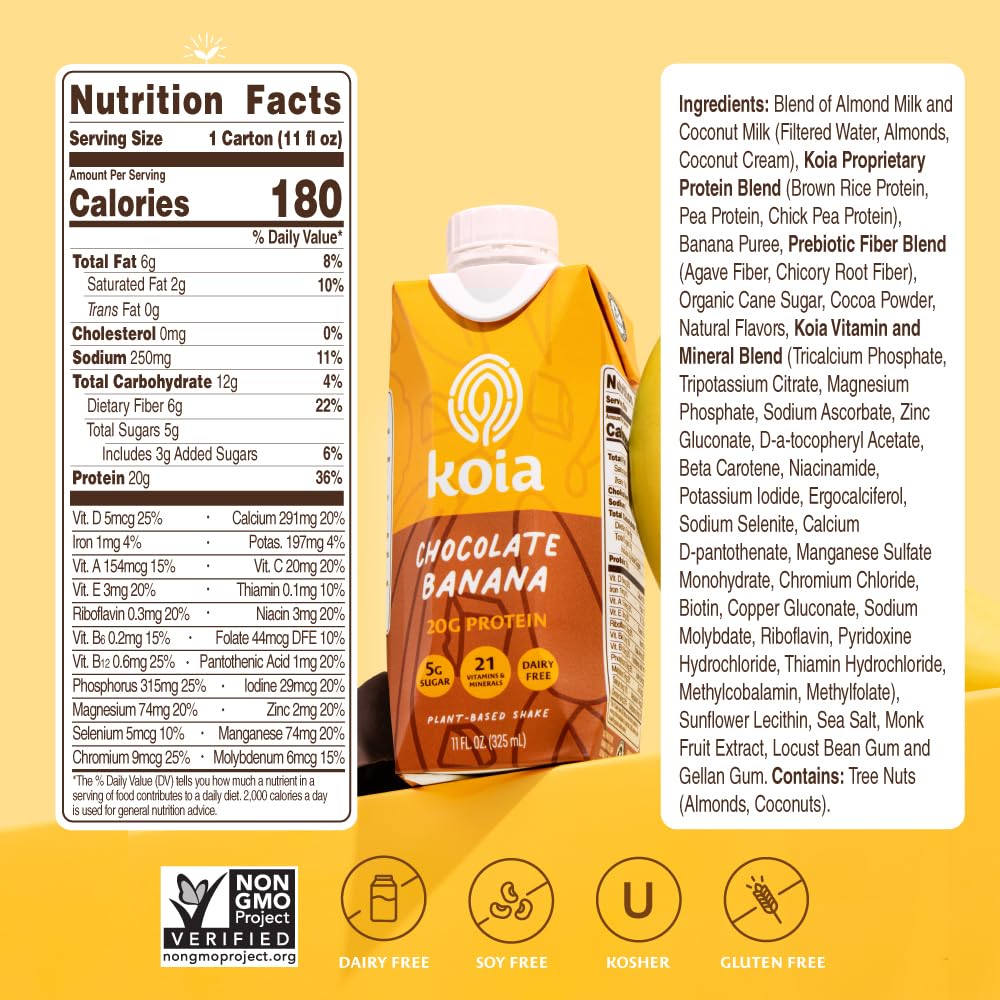 Koia Chocolate Banana shake pack in a multi-pack on display