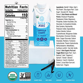 Koia Kids Vanilla ingredients with fruits and veggies visible