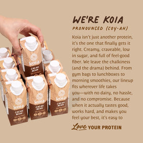 Koia non-GMO certification seals on the pack.