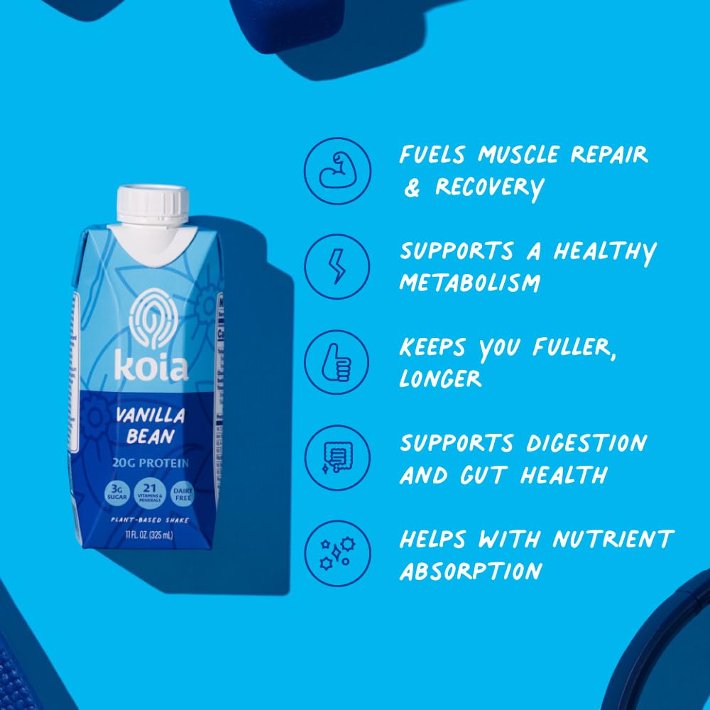 Koia Vanilla Bean packaging highlighting dairy-free, gluten-free, and non-GMO credentials