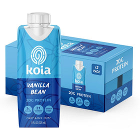 Koia Vanilla Bean protein shake bottle shows creamy, plant-based nutrition