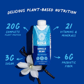 Pouring Koia Vanilla Bean shake highlights smooth texture and dairy-free satisfaction