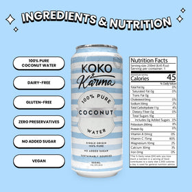 Koko and Karma chilled coconut water over ice conveys refreshment.