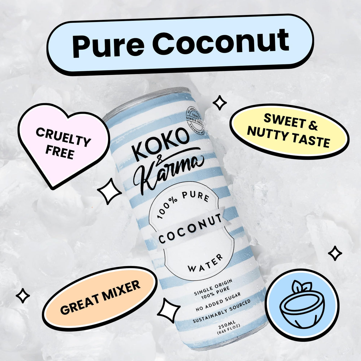 Koko and Karma coconut water pouring into glass showcases versatile hydration anytime.