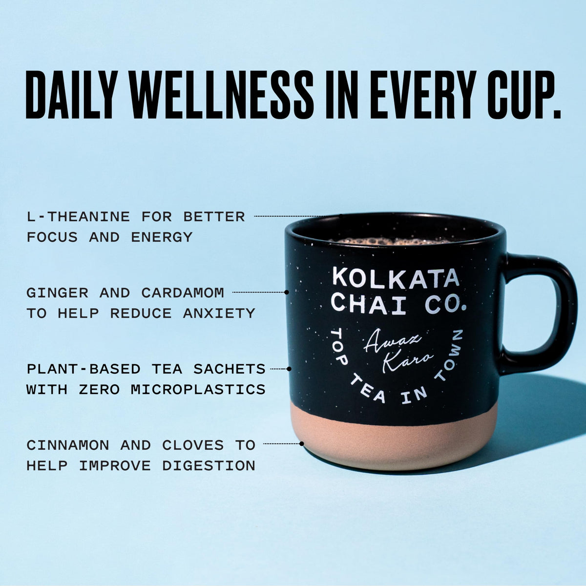 Kolkata Chai Co brewing guide shows steep 3-4 minutes for best flavor