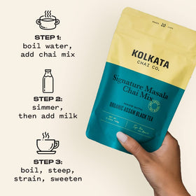 Steeping decaf masala tea from Kolkata Chai Co creates warm aroma