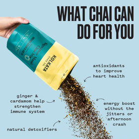 Premium packaging of Kolkata Chai Co decaf masala tea in a jar