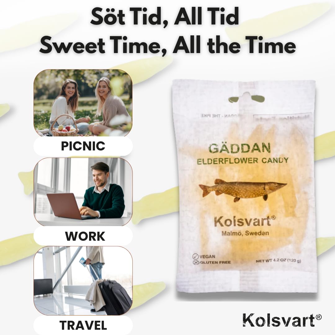 KOLSVART candy bag showcasing Swedish summer joy and pike shape