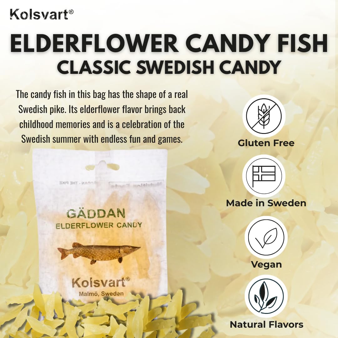 KOLSVART elderflower gummy, vegan and gluten-free, great for shared snacks