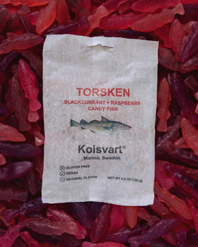 Kolsvart packaging in a Swedish design emphasizing clean-label candy from Malmö.