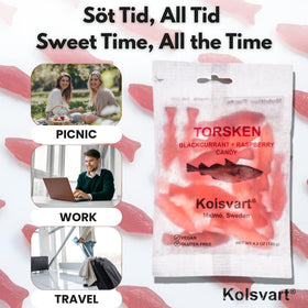Kolsvart packaging showcases blackcurrant and raspberry flavors.