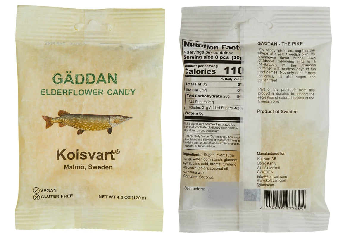 Kolsvart Blackcurrant+Raspberry gummies in the pack highlight bold berry flavor and vegan appeal.