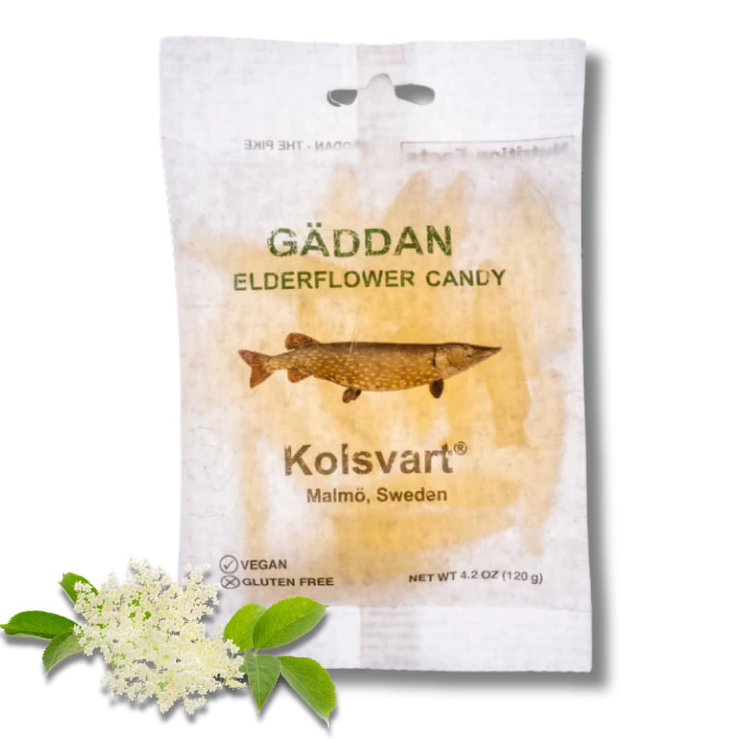 KOLSVART torsken shaped candy in elderflower flavor, a nostalgic vegan treat