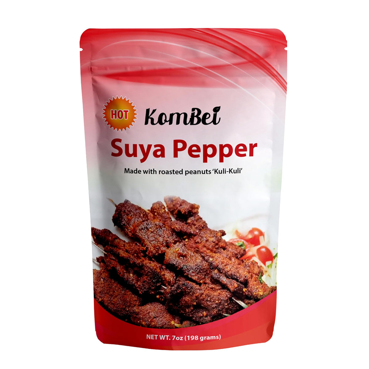 KomBei Suya Spice HOT jar front for authentic Nigerian heat ideal as a bold beef rub.
