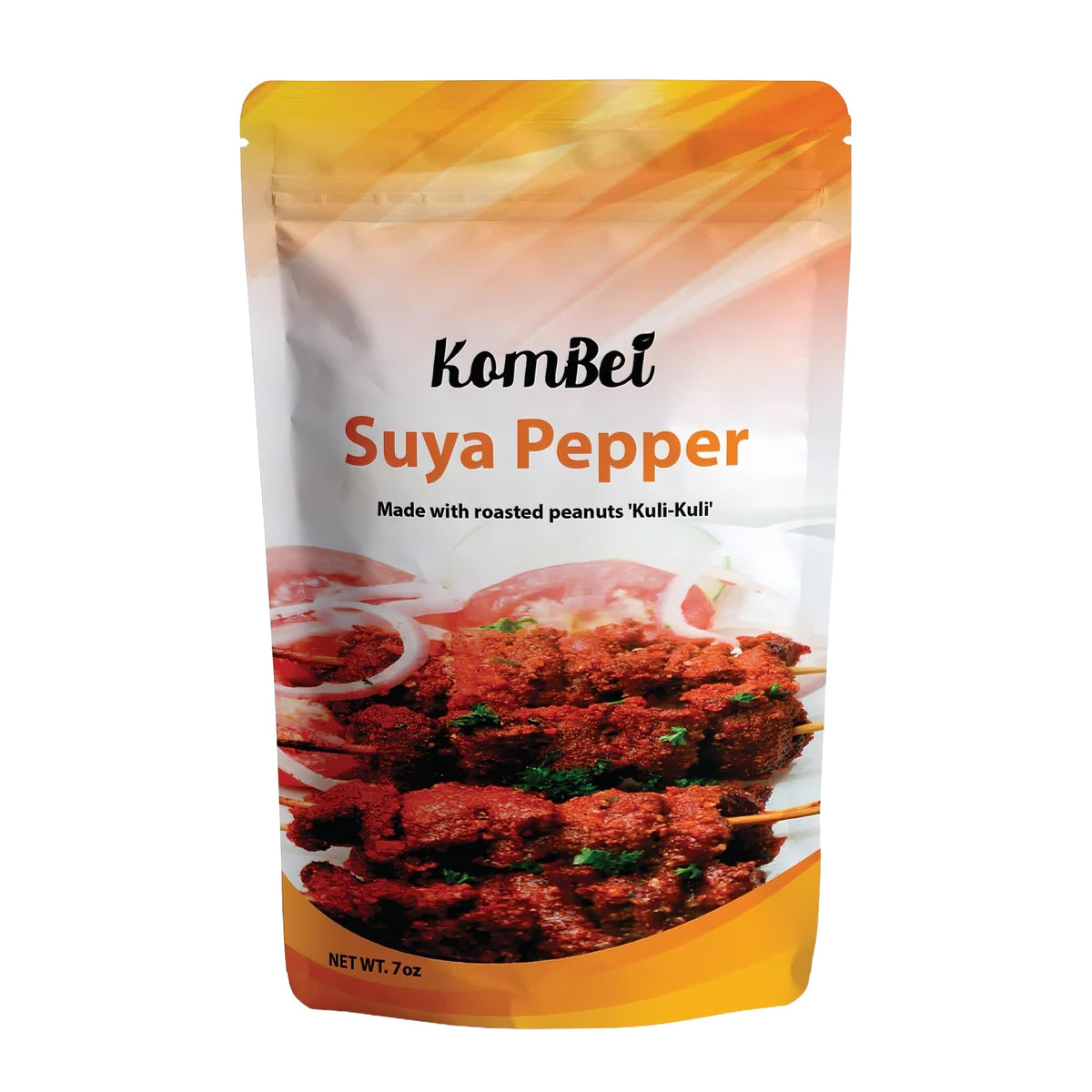 KomBei Suya Spice packaging label highlighting authentic Nigerian flavor for your pantry.