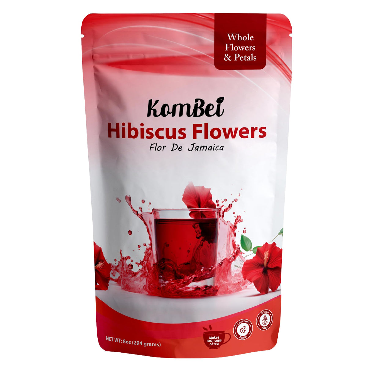 KomBei whole dried hibiscus flowers loose leaf for vibrant hibiscus tea.