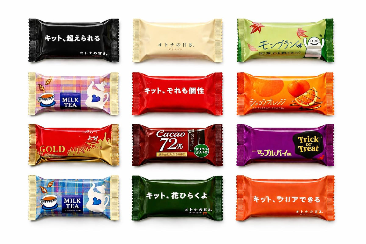 KONBINI JAPAN mini KitKat 12-pack, assorted flavors, perfect for gifting and sharing.