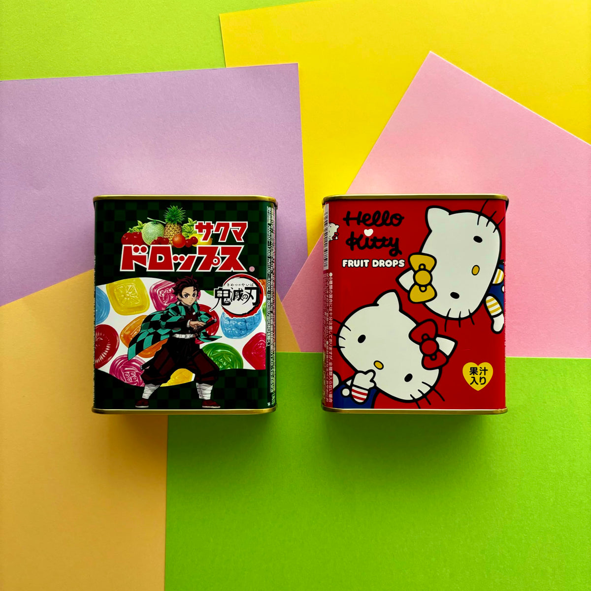 Close-up of Sakuma Fruit Drops assorted flavors in a single tin