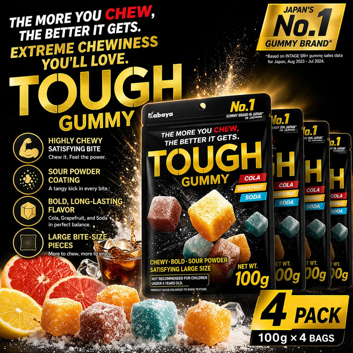 KONBINI JAPAN Tough Gummy sour powder dusting enhances flavor