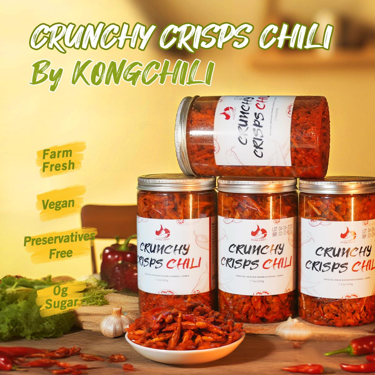 KONGCHILI mala-crunch close-up showing crisp texture and sesame seeds