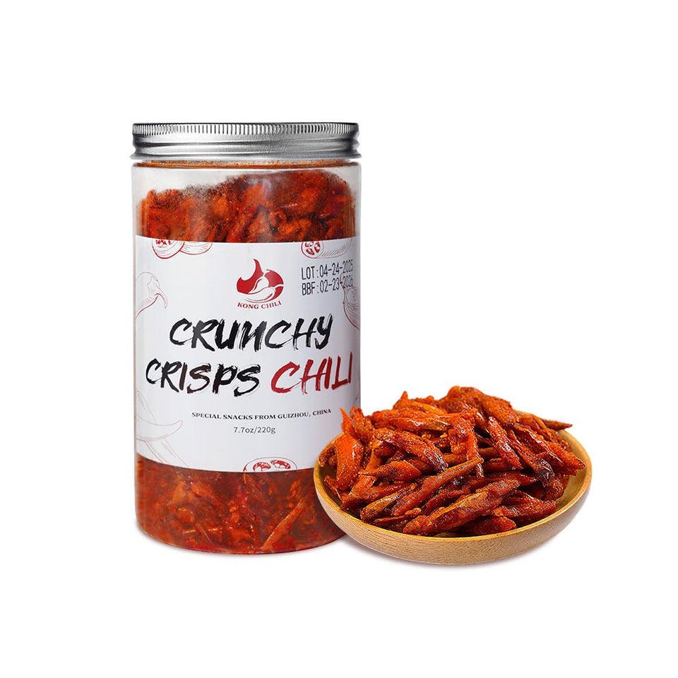 KONGCHILI Spicy Crunchy Chili Crisps bag with bold mala flavor for meals