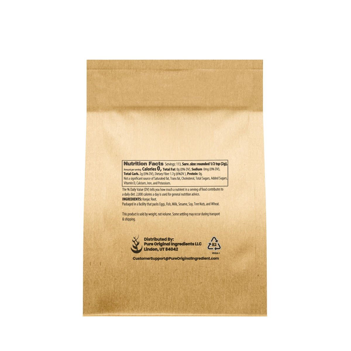Konjac gum powder jar with scoop, non-GMO and gluten-free thickener for sauces.