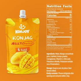 KONJOY Konjac Jelly mango drinkable pouch in hand for quick cravings.