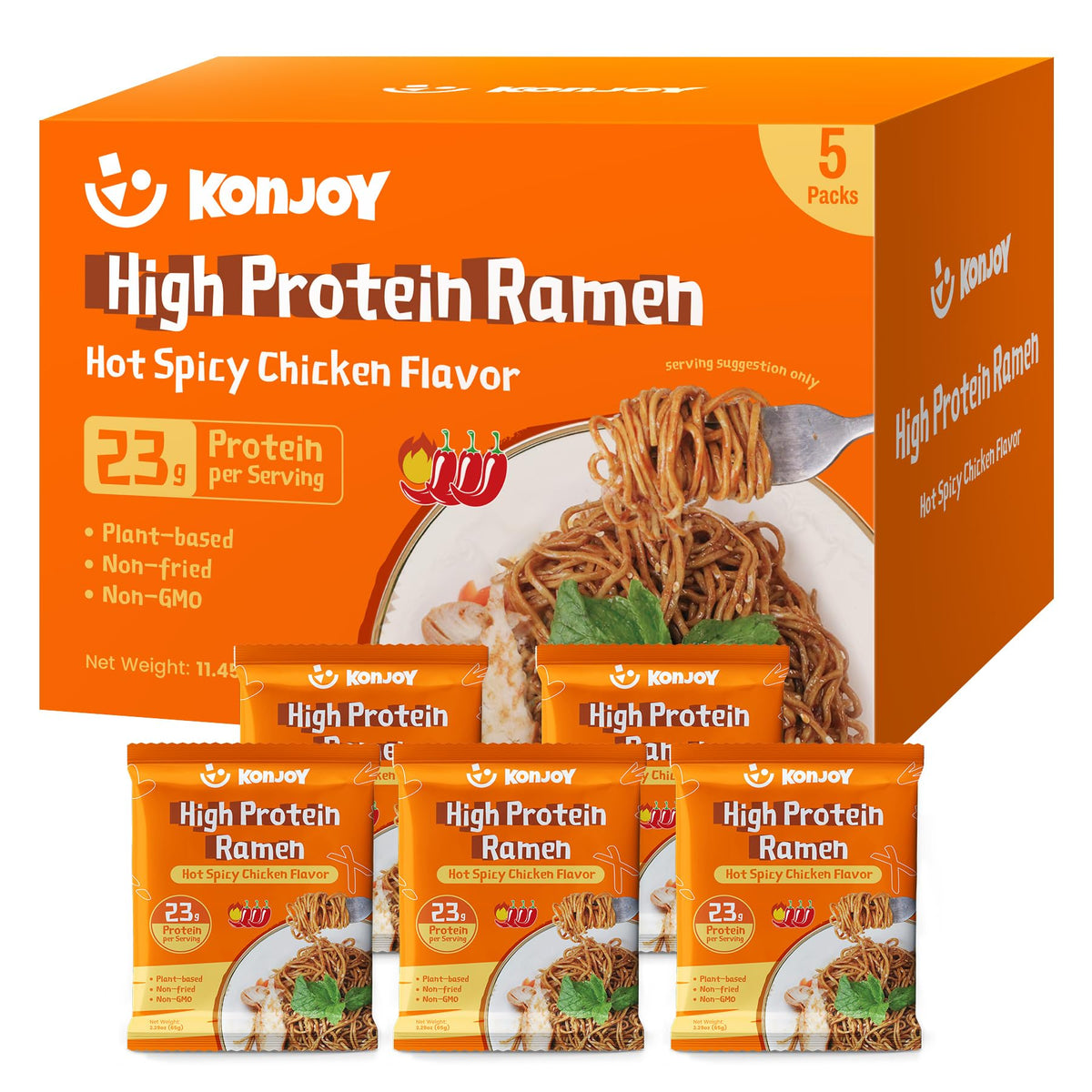 KONJOY High Protein Ramen hot spicy chicken pack boosts protein for workouts
