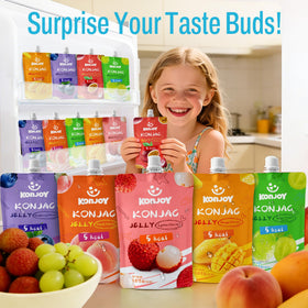 KONJOY Konjac Jelly Blueberry pouch—gluten-free, vegan snack for any busy day.