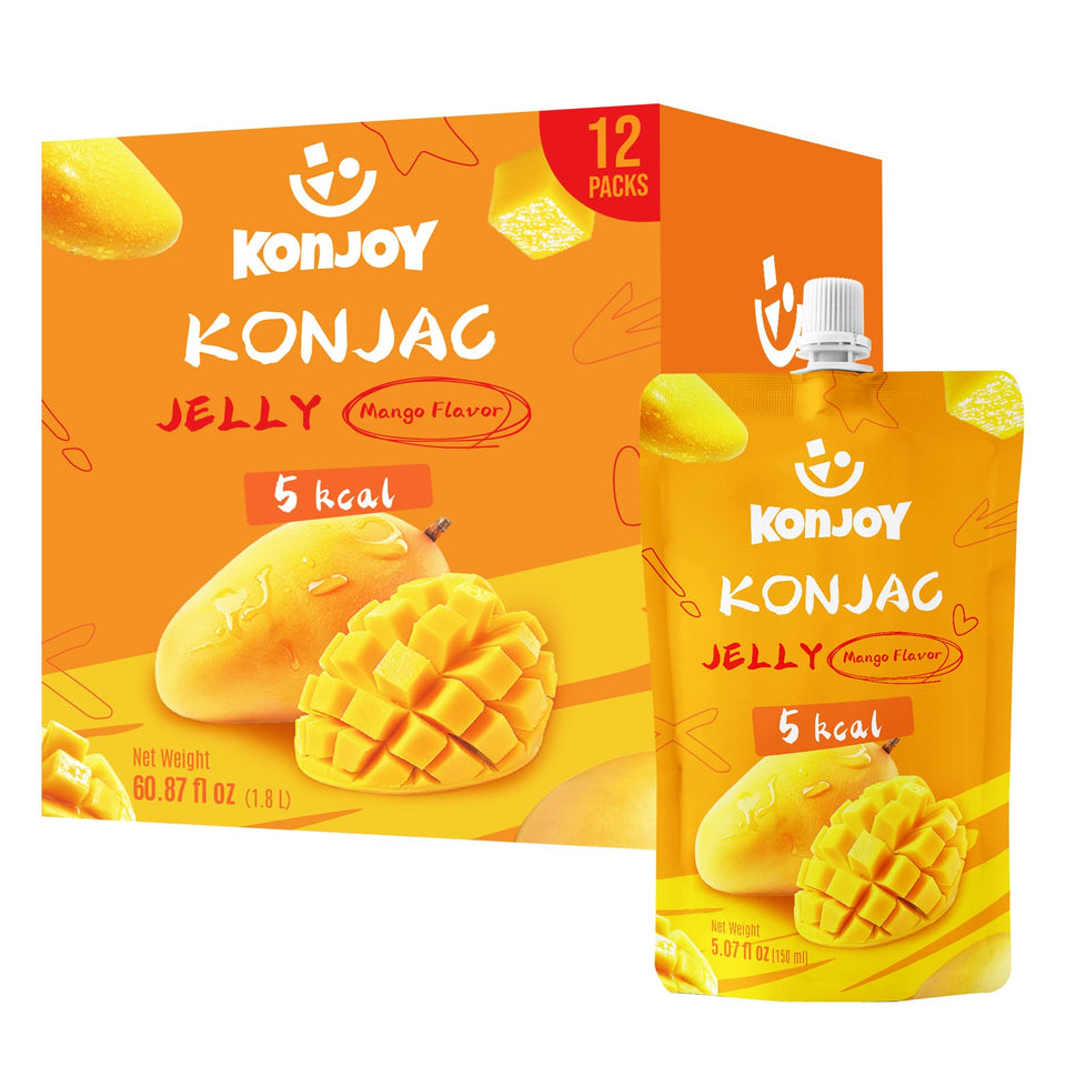 KONJOY Konjac Jelly Mango pouch ready for on-the-go snacking.