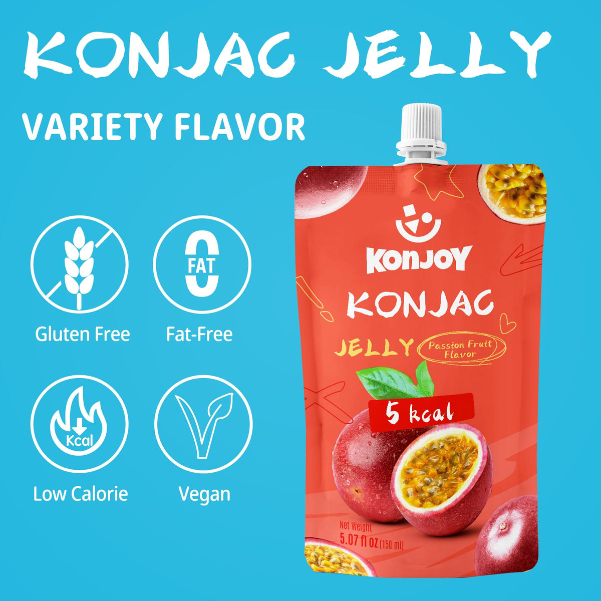 KONJOY Konjac Jelly Peach pouch—fruity, light treat anytime, keto-friendly option.
